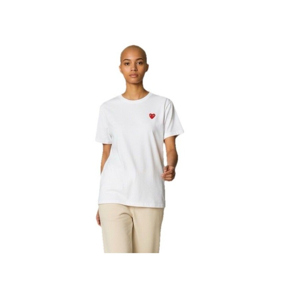 Play Comme Des Garcons T-Shirt Women's Cotton Crew Neck Heart Logo Motif White